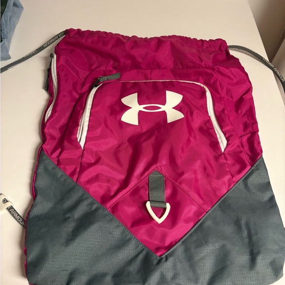 Under Armour Handbags - Under Armour Pink and Gray Drawstring Backpack